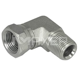 Adaptador Hidráulico NPT-FNPT a 90°, Macho NPT 3/8" x Hembra NPT Giratoria 1/4"