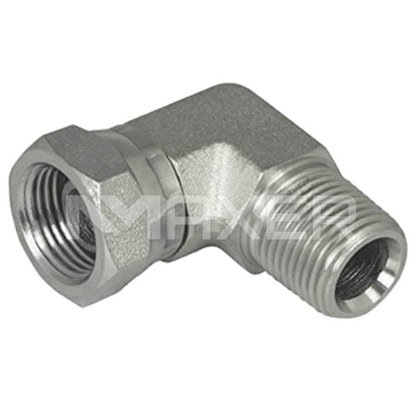 Adaptador Hidráulico NPT-FNPT a 90°, Macho NPT 1/8″ x Hembra NPT Giratoria 1/8″