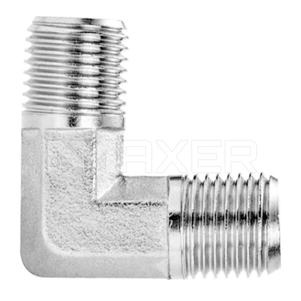 Adaptador Hidráulico NPT-NPT a 90°, Macho NPT 3/8″ x Macho NPT 3/8″